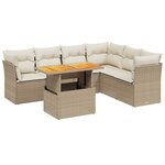 vidaXL Salon de jardin avec coussins 7 Pièces beige résine tressée