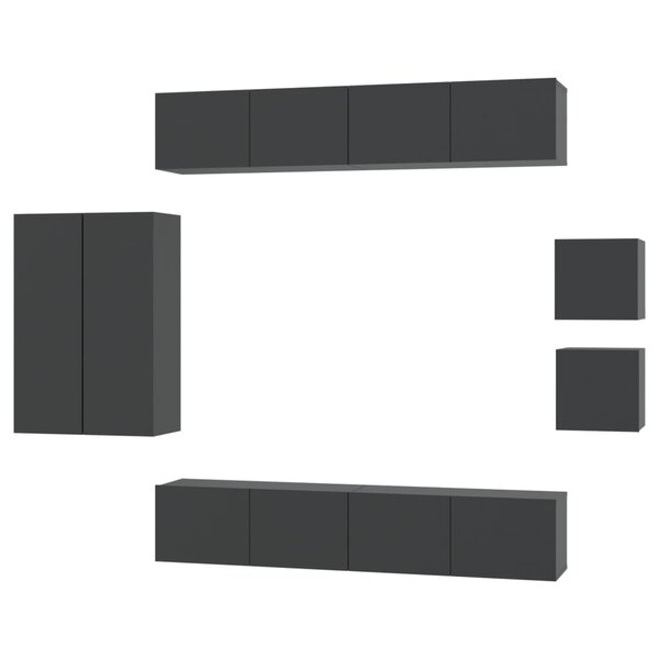 vidaXL Ensemble de meubles TV 8 Pièces Noir Bois d'ingénierie