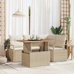 Canapé de Jardin 5 pièces vidaXL avec Coussins Beige Rattan
