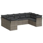 vidaXL Salon de jardin 9 Pièces avec coussins gris résine tressée