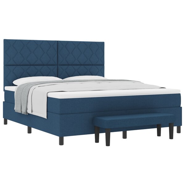 vidaXL Lit à Sommier avec Matelas et Banc Bleu 180x200 cm Tissu