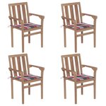 vidaXL Chaises de jardin empilables avec coussins 4 Pièces Teck solide