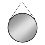 Miroir noir rond en acier avec sangle en cuir synthétique Ø 60 cm