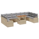 Canapé de jardin 11 pièces avec coussins beige en poly rattan