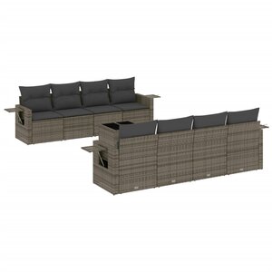 vidaXL Salon de jardin 9 Pièces avec coussins gris résine tressée