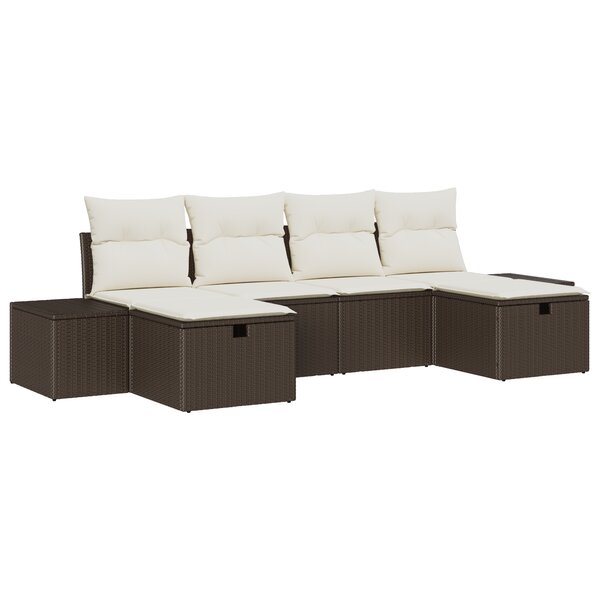 vidaXL Ensemble de canapé de jardin 6 pièces avec coussins marron en rattan synthétique
