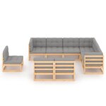 vidaXL Salon de jardin 9 Pièces avec coussins Bois de pin massif