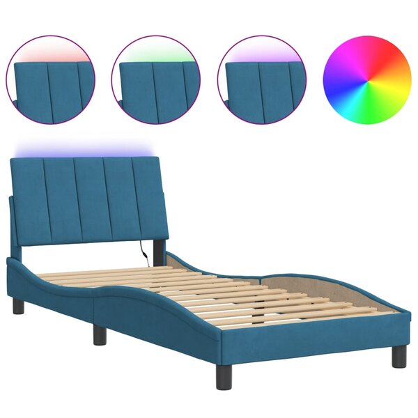 vidaXL Cadre de lit avec lumières LED bleu 80x200 cm velours