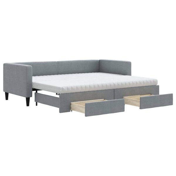 vidaXL Lit de jour avec gigogne et tiroirs gris clair 80x200 cm tissu