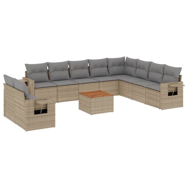 vidaXL Salon de jardin 11 Pièces avec coussins beige résine tressée