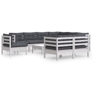 vidaXL Salon de jardin 10 Pièces avec coussins blanc bois de pin massif