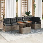 Canapé de jardin 7 pièces avec coussins gris en poly rattan