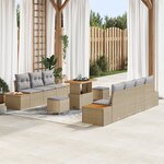Canapé de Jardin de 10 Pièces avec Coussins Beige Rattan