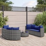 vidaXL Salon de jardin avec coussins 7 Pièces gris résine tressée