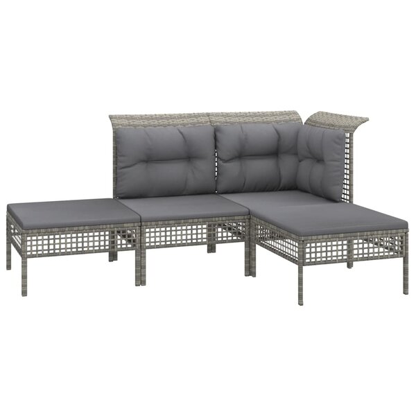 Salon de jardin meuble d'extérieur ensemble de mobilier 4 pièces avec coussins gris résine tressée 02_0016144