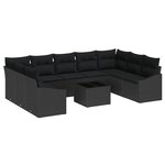 vidaXL Ensemble de salle à manger de jardin de 10 pièces avec coussins noirs en poly rotin