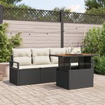 Ensemble de Canapé de Jardin 5 Pièces avec Coussins Noir en Rattan Poly Acacia