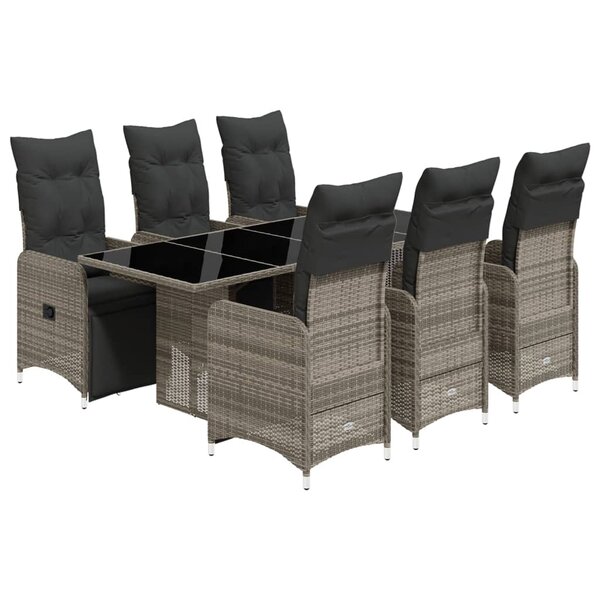 vidaXL Ensemble de bistro de jardin 7 Pièces coussins gris poly rotin