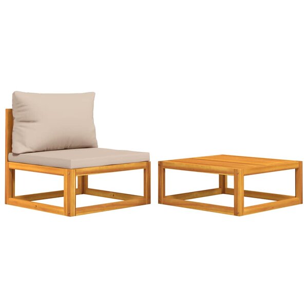 vidaXL Salon de jardin avec coussins 2 Pièces bois massif acacia