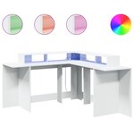 Bureau table poste de travail meuble d'ordinateur informatique étude avec lumières LED 152 x 152 x 91 cm bois d'ingénierie blanc 02_0023407