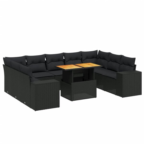 vidaXL Salon de jardin 10 Pièces avec coussins noir résine tressée