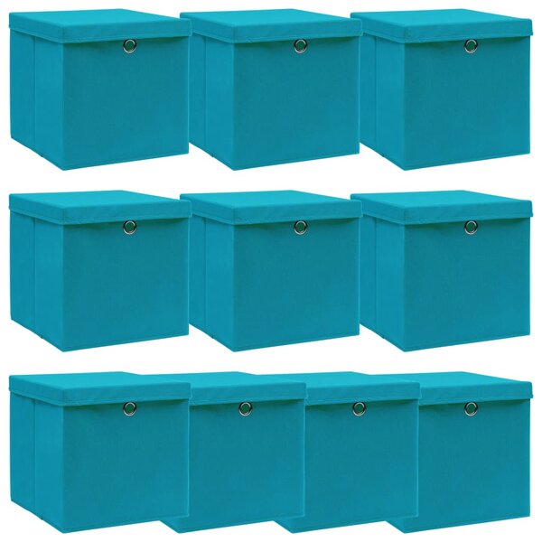 vidaXL Boîtes de rangement et couvercles 10 Pièces Bleu 32x32x32 cm Tissu