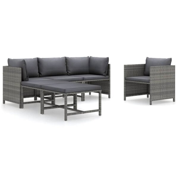 Salon de jardin meuble d'extérieur ensemble de mobilier 6 pièces avec coussins résine tressée gris 02_0016859