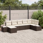 vidaXL Ensemble de canapé de jardin de 7 pièces avec coussins en poly rotin marron