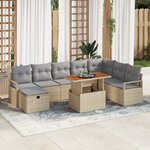 Ensemble de canapé de jardin 9 pièces avec coussins beige en poly rattan