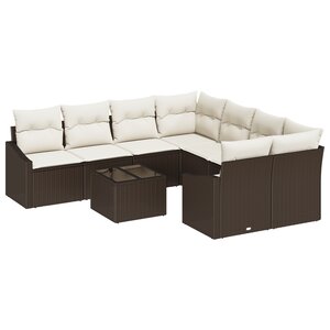 vidaXL Ensemble de canapé de jardin 9 pièces avec coussins marron poly rotin