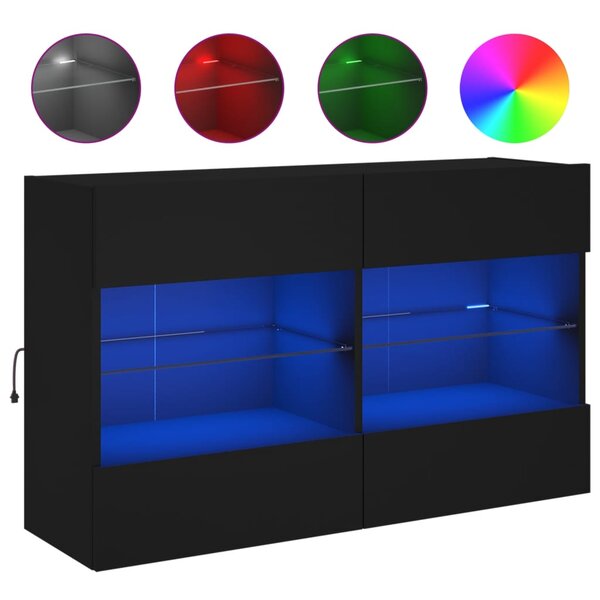vidaXL Meuble TV mural avec lumières LED noir 98 5x30x60 5 cm