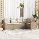vidaXL Ensemble de canapés de jardin 5 pièces avec coussins en rotin poly beige