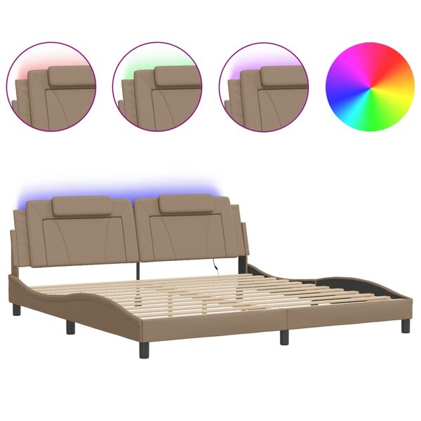 vidaXL Cadre de lit avec lumières LED cappuccino 200x200 cm similicuir