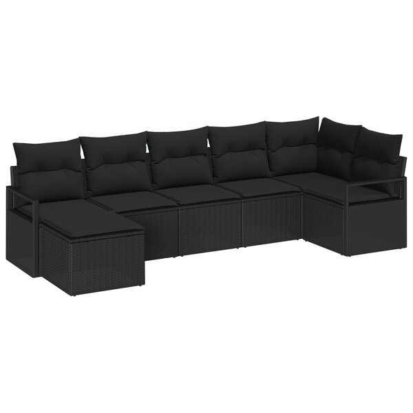 Set de canapés de jardin vidaXL 7 pièces avec coussins Noir Poly Rattan