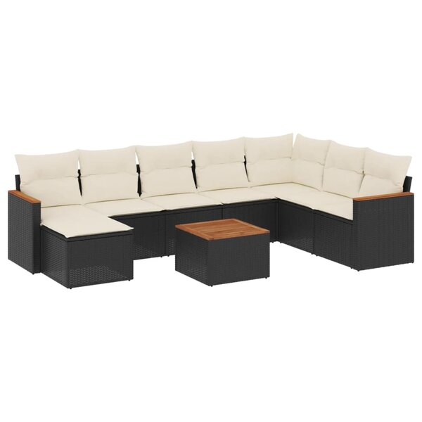 vidaXL Salon de jardin 9 Pièces avec coussins noir résine tressée