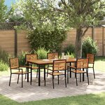 Ensemble de Salle à Manger de Jardin 7 Pièces en Poly Rattan Noir Acacia