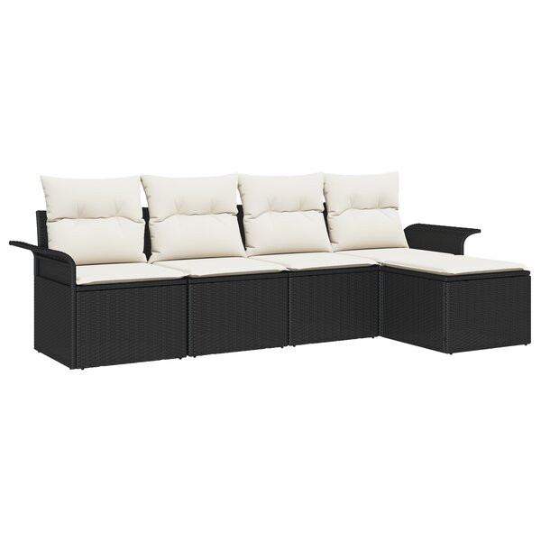 Ensemble de Canapé de Jardin 5 Pièces avec Coussins Noir Poly Rotin