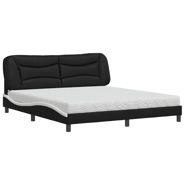vidaXL Lit avec matelas noir et blanc 180x200 cm similicuir