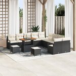 vidaXL Ensemble de canapé de jardin de 13 pièces avec coussins Noir Poly Rattan Acacia