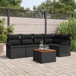 Ensemble de Canapés de Jardin 6 pièces avec Coussins Rattan Poly Noir Acacia