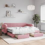 vidaXL Lit de jour avec gigogne et tiroirs sans matelas rose 80x200 cm