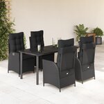 vidaXL Ensemble à manger de jardin coussins 5Pièces Noir Résine tressée