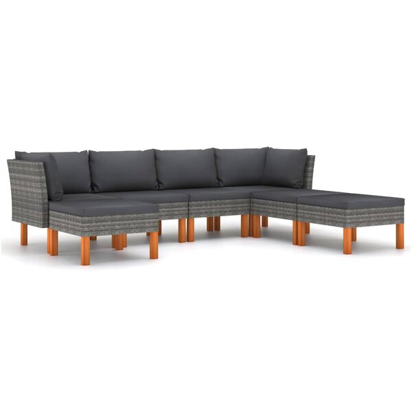 vidaXL Salon de jardin 7 Pièces avec coussins Résine tressée Gris