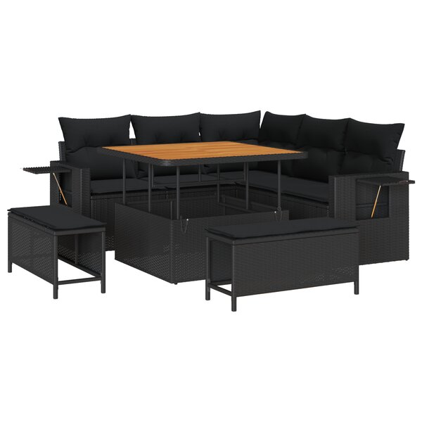 Ensemble de canapé de jardin 8 pièces avec coussins Noir Poly Rattan Acacia