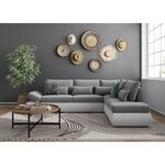 Canapé d'angle réversible convertible SEVARA 4 places - PU blanc et tissu gris clair - Coffre de rangement - 267 x 200 x 90 cm