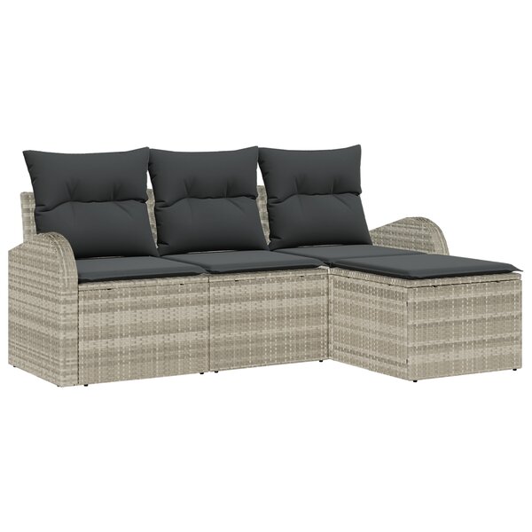 Canapés Jardin de 4 Pièces avec Coussins Gris Clair Rattan Poly