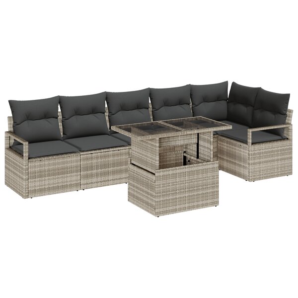 Ensemble de Canapés de Jardin vidaXL 7 pièces avec Coussins Gris clair Rotin Poly