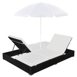 vidaXL Chaise longue d'extérieur avec parasol Résine tressée Noir