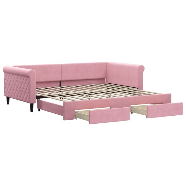 vidaXL Lit de jour avec gigogne et tiroirs rose 100x200 cm velours