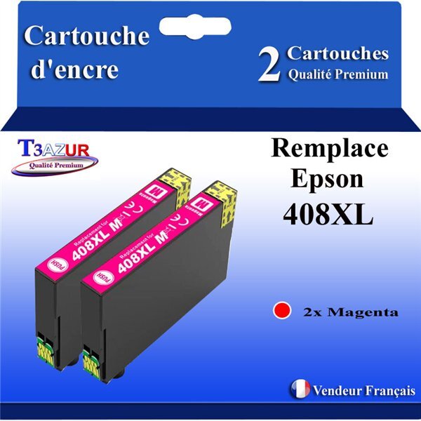T3AZUR - 2x Cartouches compatibles avec Epson WorkForce Pro WF-C4810DTWF  408  408L  408XL - Magenta